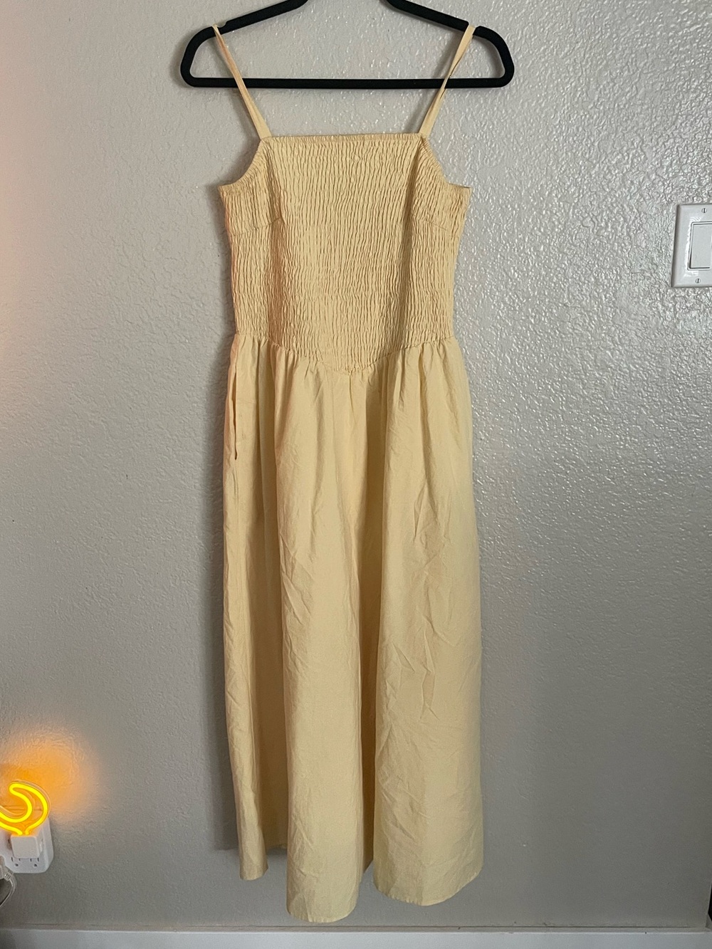 Pastel Yellow Smocked Spaghetti-Strap Maxi Dress